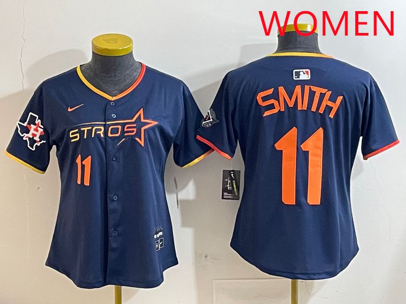 Women Houston Astros 11 Smith Blue three generations Joint Name Nike 2025 MLB Jersey style 10
